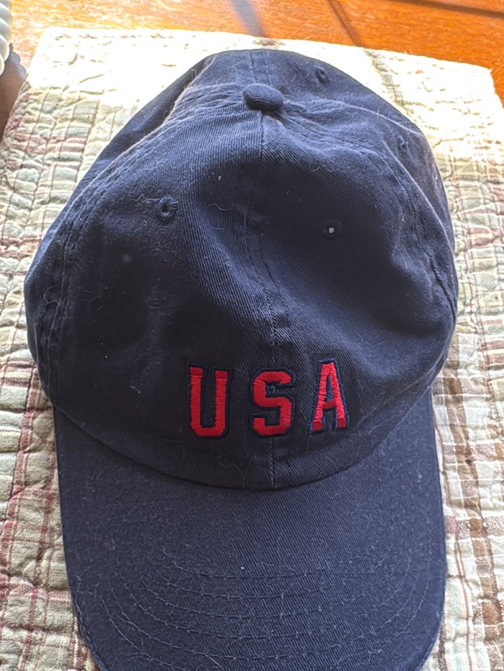 Navy Baseball Cap with Red USA Embroidery
